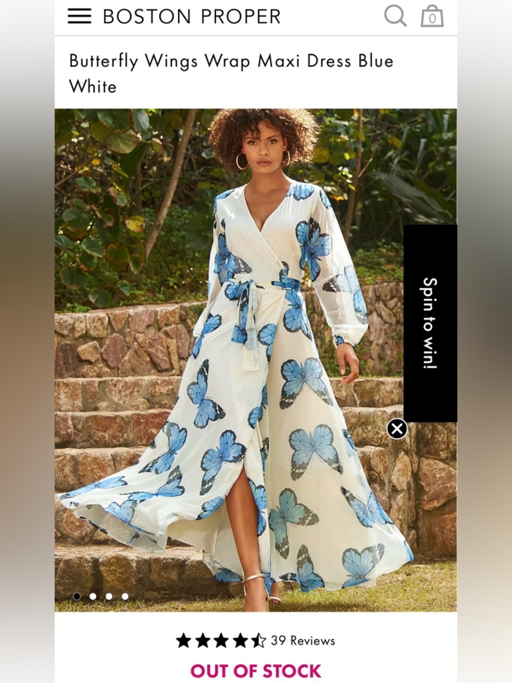 White Long-Sleeve Maxi Dress with Blue Butterfly Print